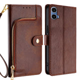 For-Motorola-Moto-G34-5G-Zipper-Bag-Leather-Phone-Case(Brown)