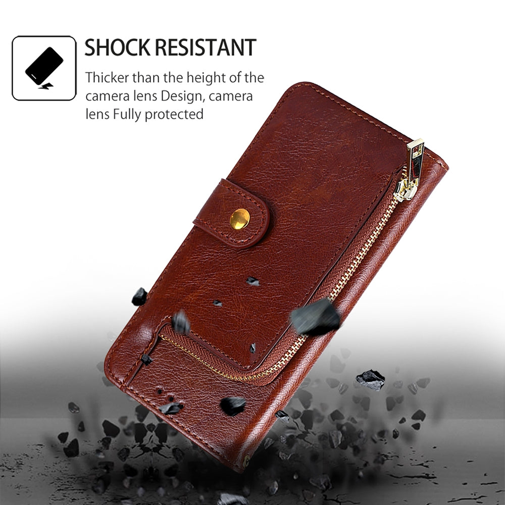 For-Motorola-Moto-G34-5G-Zipper-Bag-Leather-Phone-Case(Brown)