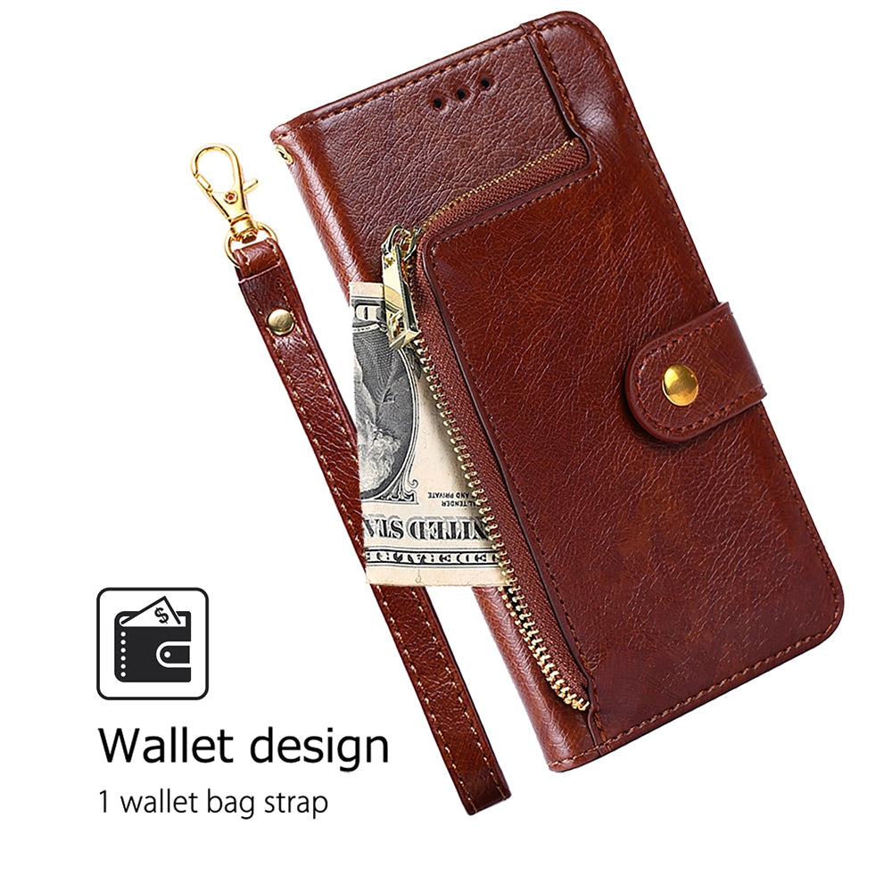 For-Motorola-Moto-G34-5G-Zipper-Bag-Leather-Phone-Case(Brown)