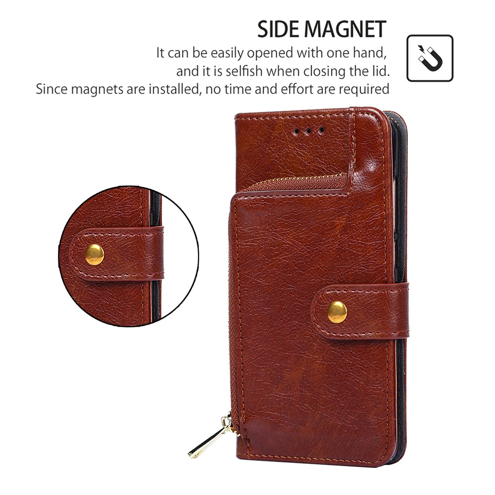 For-Motorola-Moto-G34-5G-Zipper-Bag-Leather-Phone-Case(Brown)