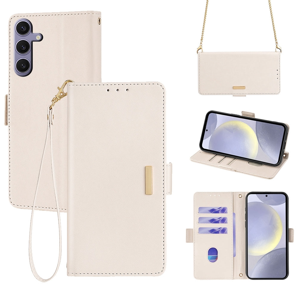 For-Samsung-Galaxy-A55-5G-Crossbody-Chain-Leather-Phone-Case(White)