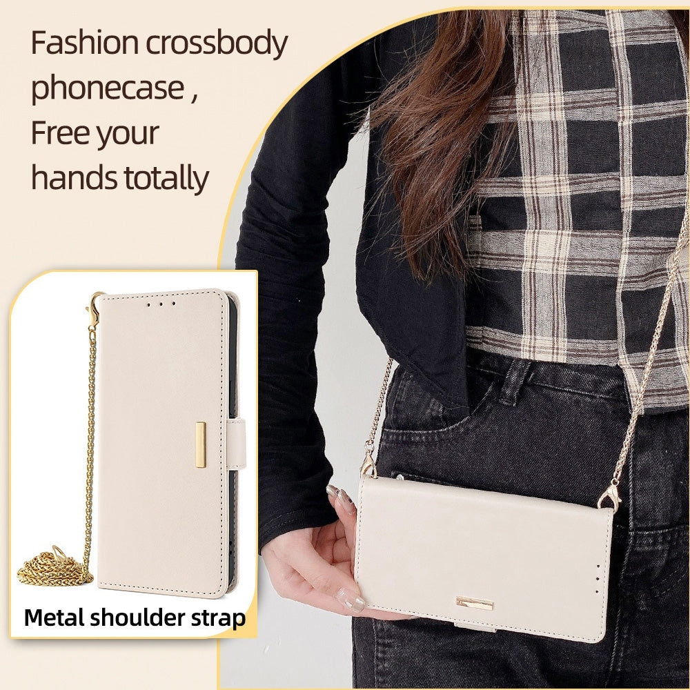 For-Samsung-Galaxy-A55-5G-Crossbody-Chain-Leather-Phone-Case(White)