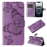 For-iPhone-17e-/-16e-3D-Butterfly-Embossed-Pattern-Flip-Leather-Phone-Case(Purple)