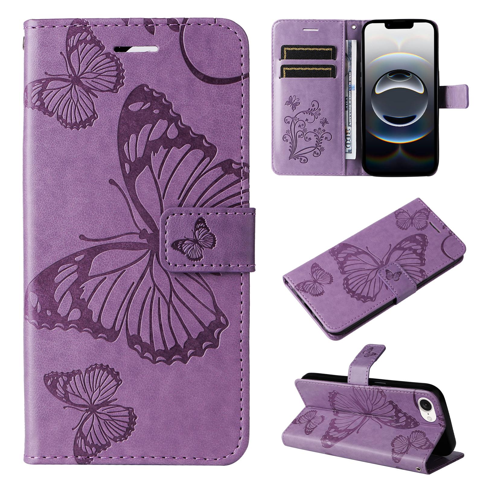 For-iPhone-17e-/-16e-3D-Butterfly-Embossed-Pattern-Flip-Leather-Phone-Case(Purple)