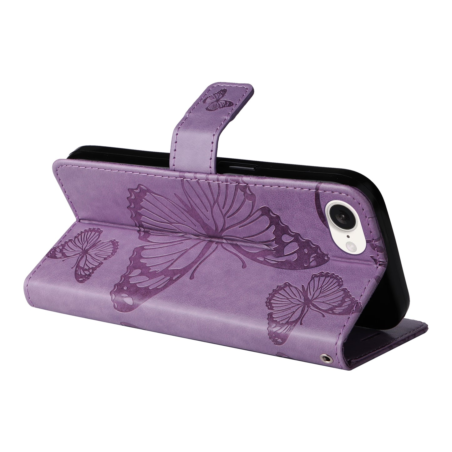 For-iPhone-17e-/-16e-3D-Butterfly-Embossed-Pattern-Flip-Leather-Phone-Case(Purple)