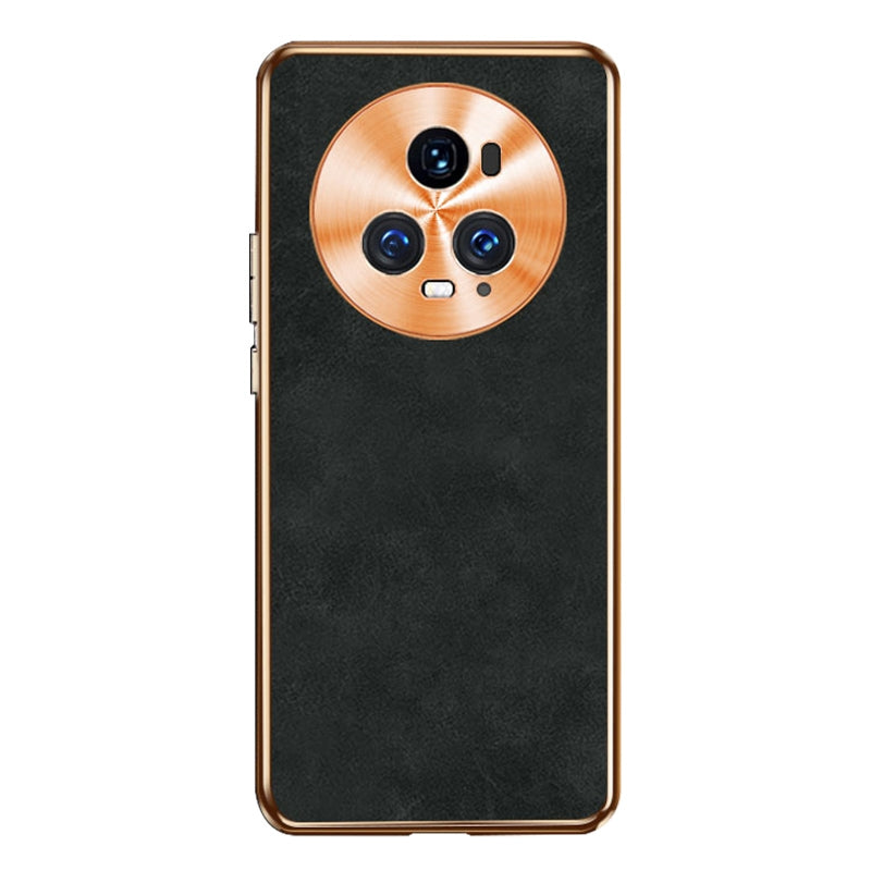 For-Honor-Magic5-Pro-Electroplating-Lambskin-Leather-Phone-Case(Black)