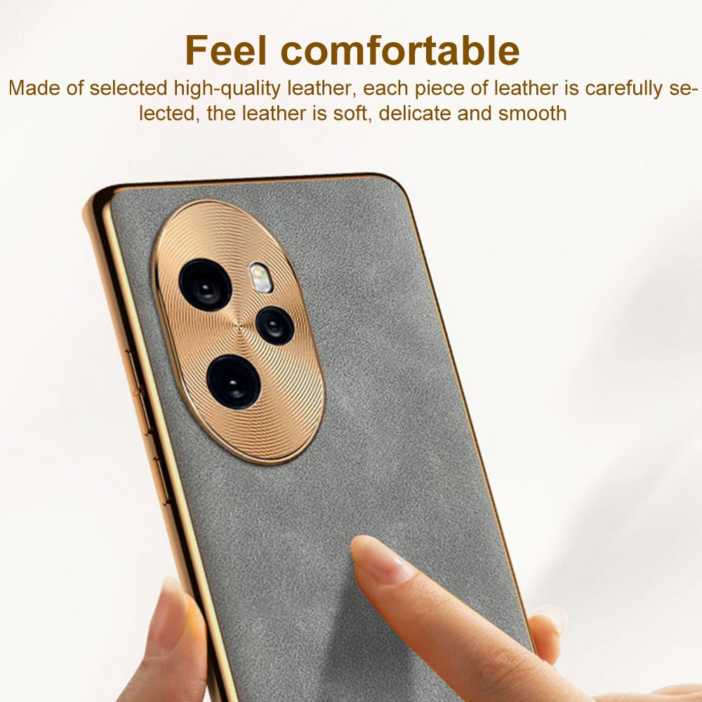 For-Honor-Magic5-Pro-Electroplating-Lambskin-Leather-Phone-Case(Black)