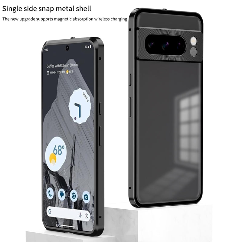 For-Google-Pixel-8a-Snap-Buckle-Metal-Frame-Frosted-Phone-Case(Black)