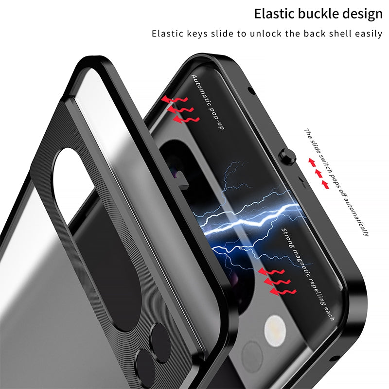 For-Google-Pixel-8a-Snap-Buckle-Metal-Frame-Frosted-Phone-Case(Black)