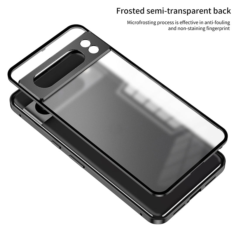 For-Google-Pixel-8a-Snap-Buckle-Metal-Frame-Frosted-Phone-Case(Black)