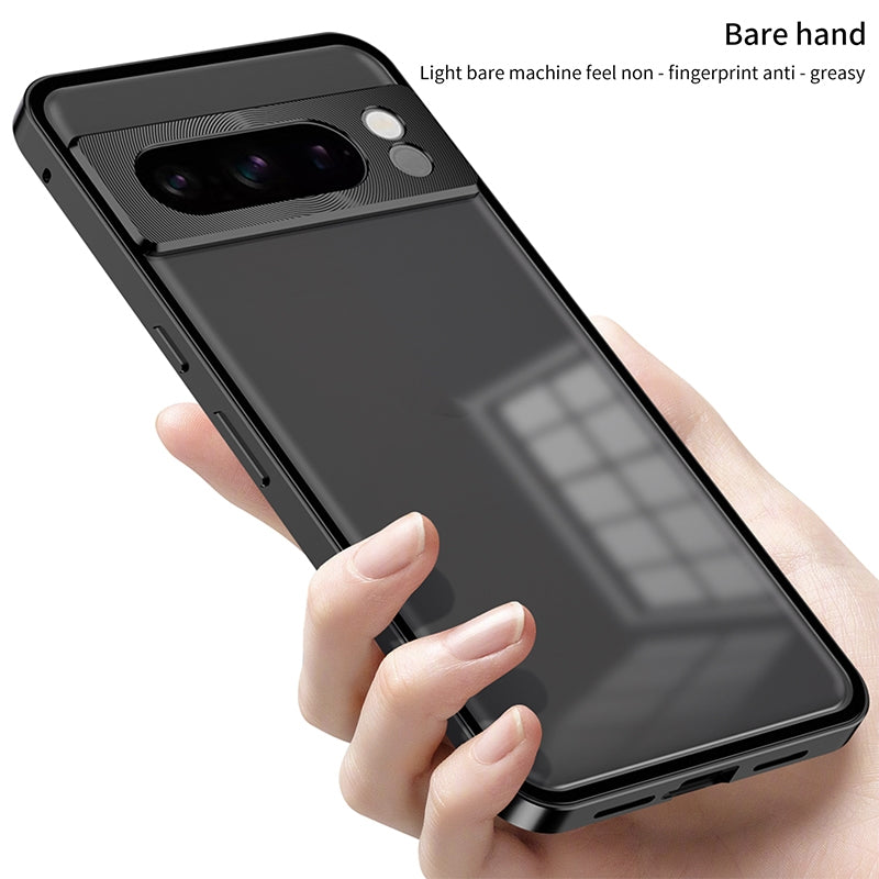 For-Google-Pixel-8a-Snap-Buckle-Metal-Frame-Frosted-Phone-Case(Black)