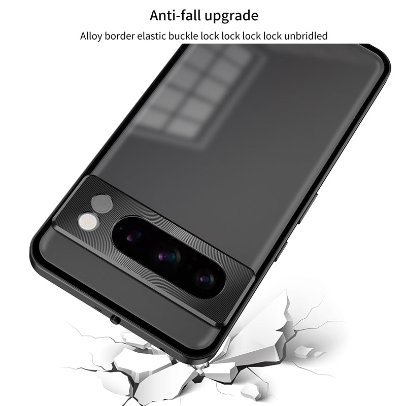 For-Google-Pixel-8a-Snap-Buckle-Metal-Frame-Frosted-Phone-Case(Black)
