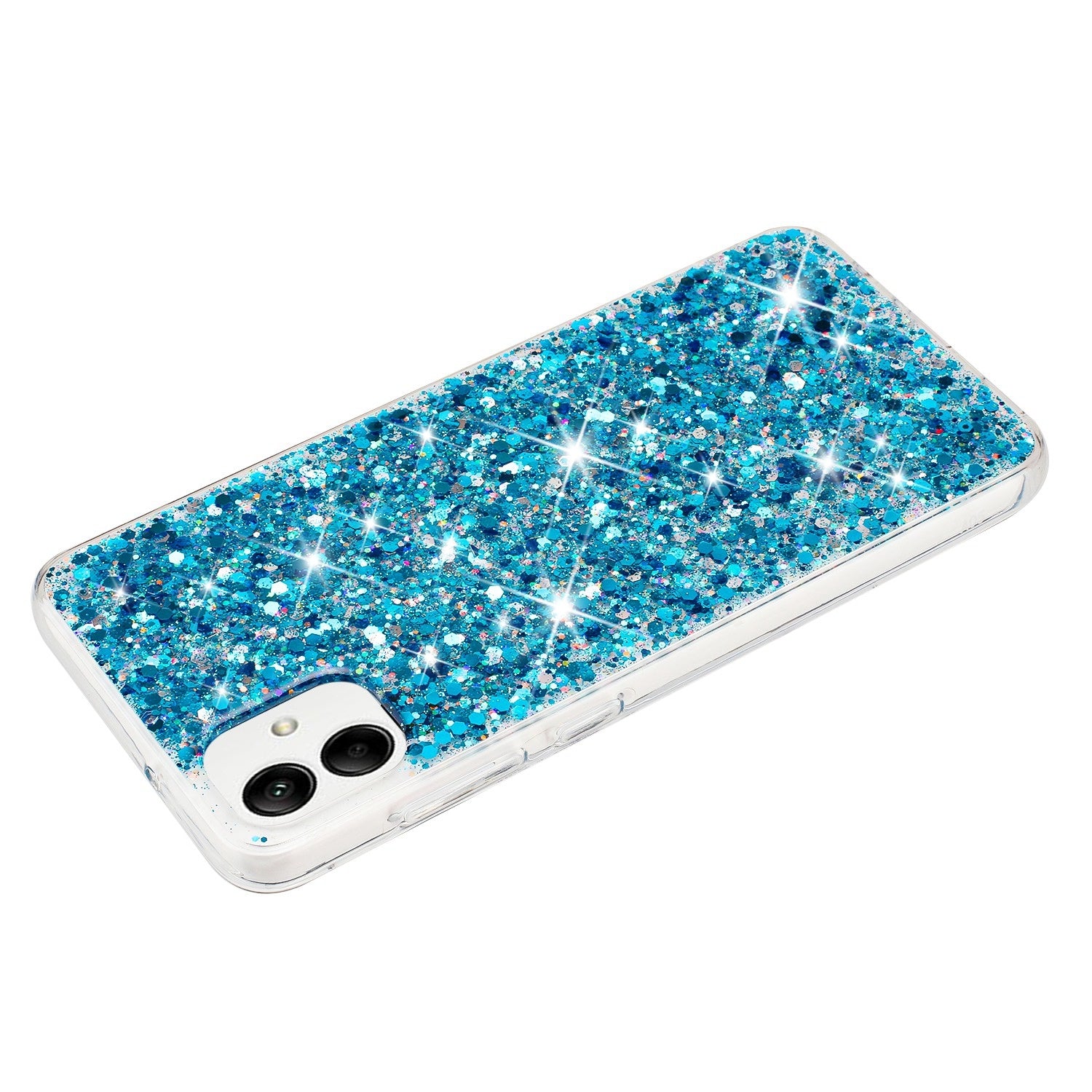 For-Samsung-Galaxy-A05-Transparent-Frame-Glitter-Powder-TPU-Phone-Case(Blue)