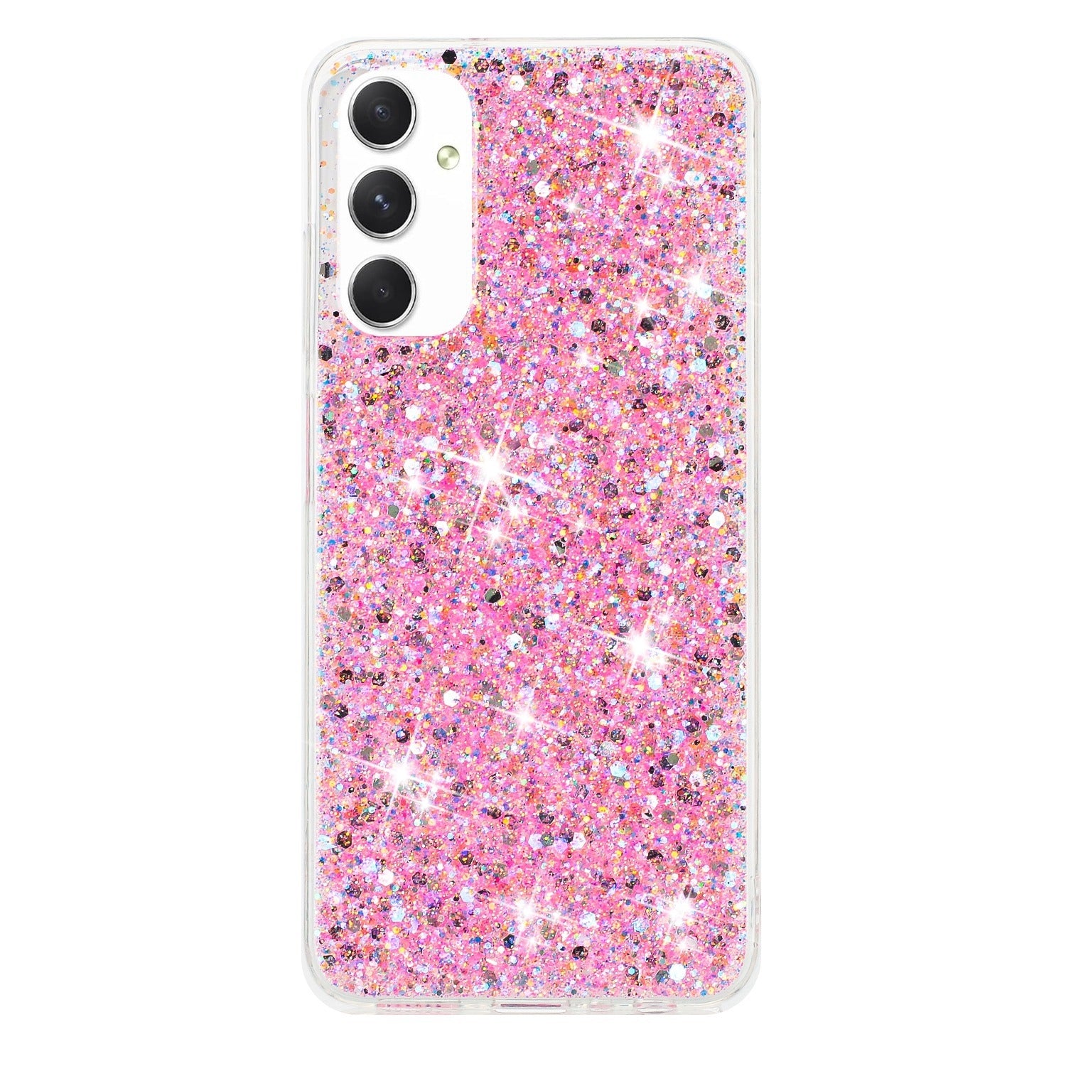 For-Samsung-Galaxy-A05s-Transparent-Frame-Glitter-Powder-TPU-Phone-Case(Pink)