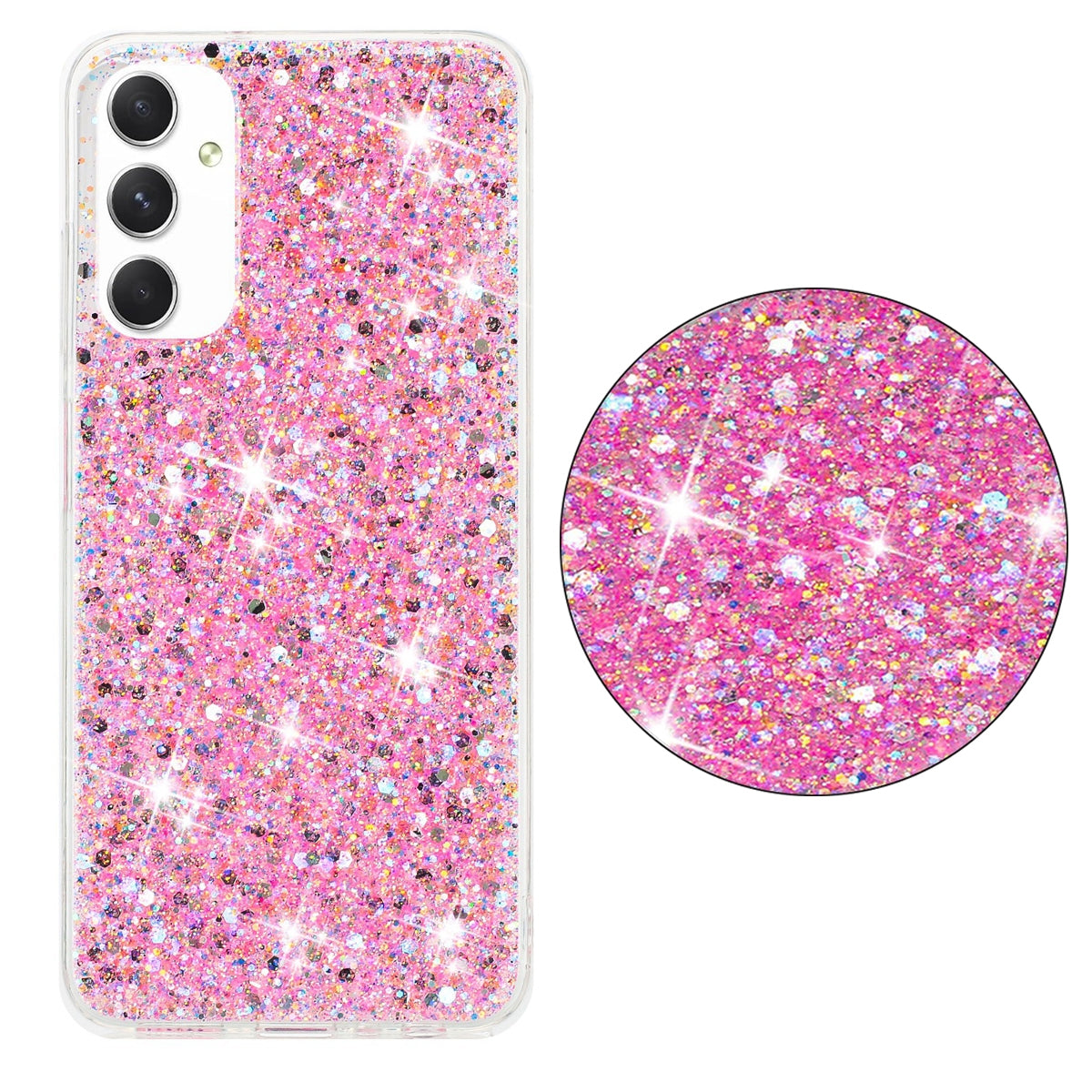 For-Samsung-Galaxy-A05s-Transparent-Frame-Glitter-Powder-TPU-Phone-Case(Pink)