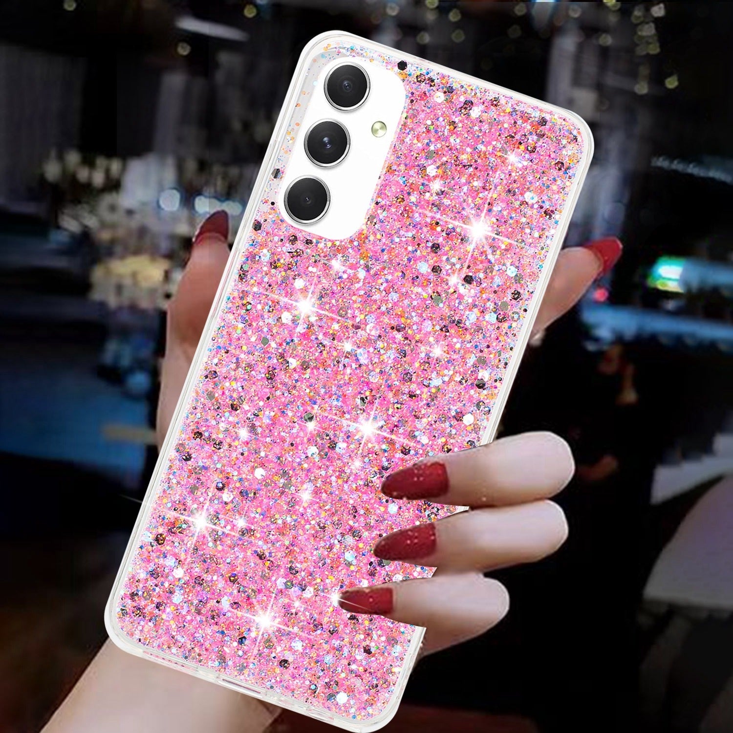 For-Samsung-Galaxy-A05s-Transparent-Frame-Glitter-Powder-TPU-Phone-Case(Pink)