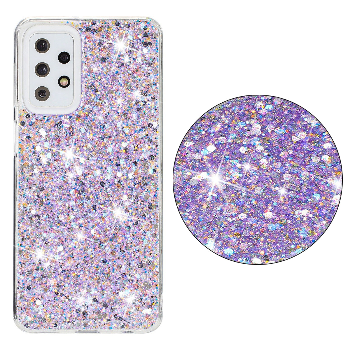 For-Samsung-Galaxy-A23-4G-/-A23-5G-Transparent-Frame-Glitter-Powder-TPU-Phone-Case(Purple)