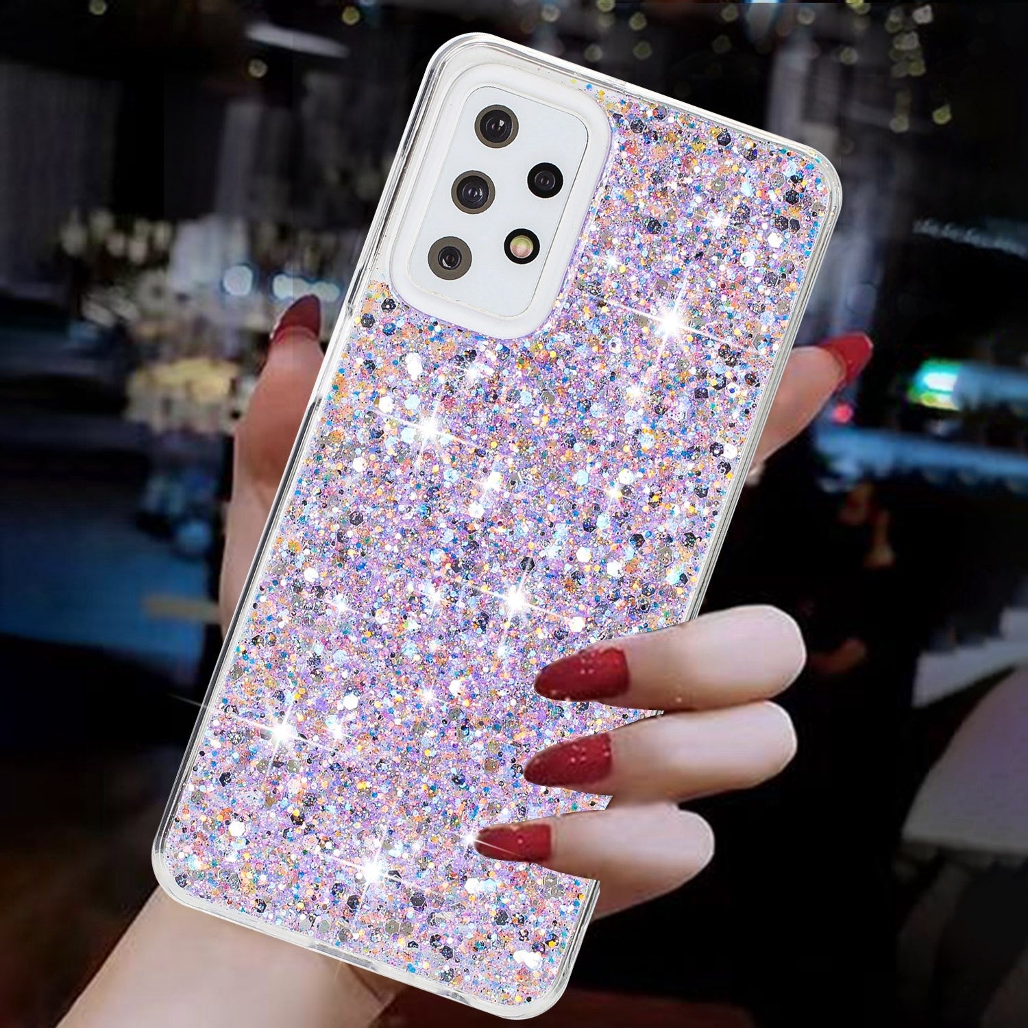 For-Samsung-Galaxy-A23-4G-/-A23-5G-Transparent-Frame-Glitter-Powder-TPU-Phone-Case(Purple)