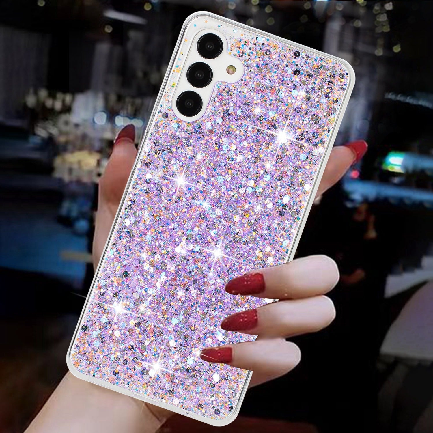 For-Samsung-Galaxy-A34-5G-Transparent-Frame-Glitter-Powder-TPU-Phone-Case(Purple)