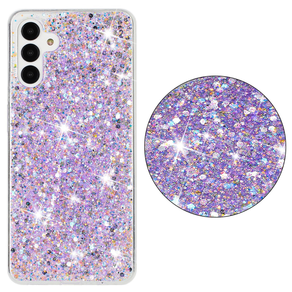 For-Samsung-Galaxy-A35-5G-Transparent-Frame-Glitter-Powder-TPU-Phone-Case(Purple)
