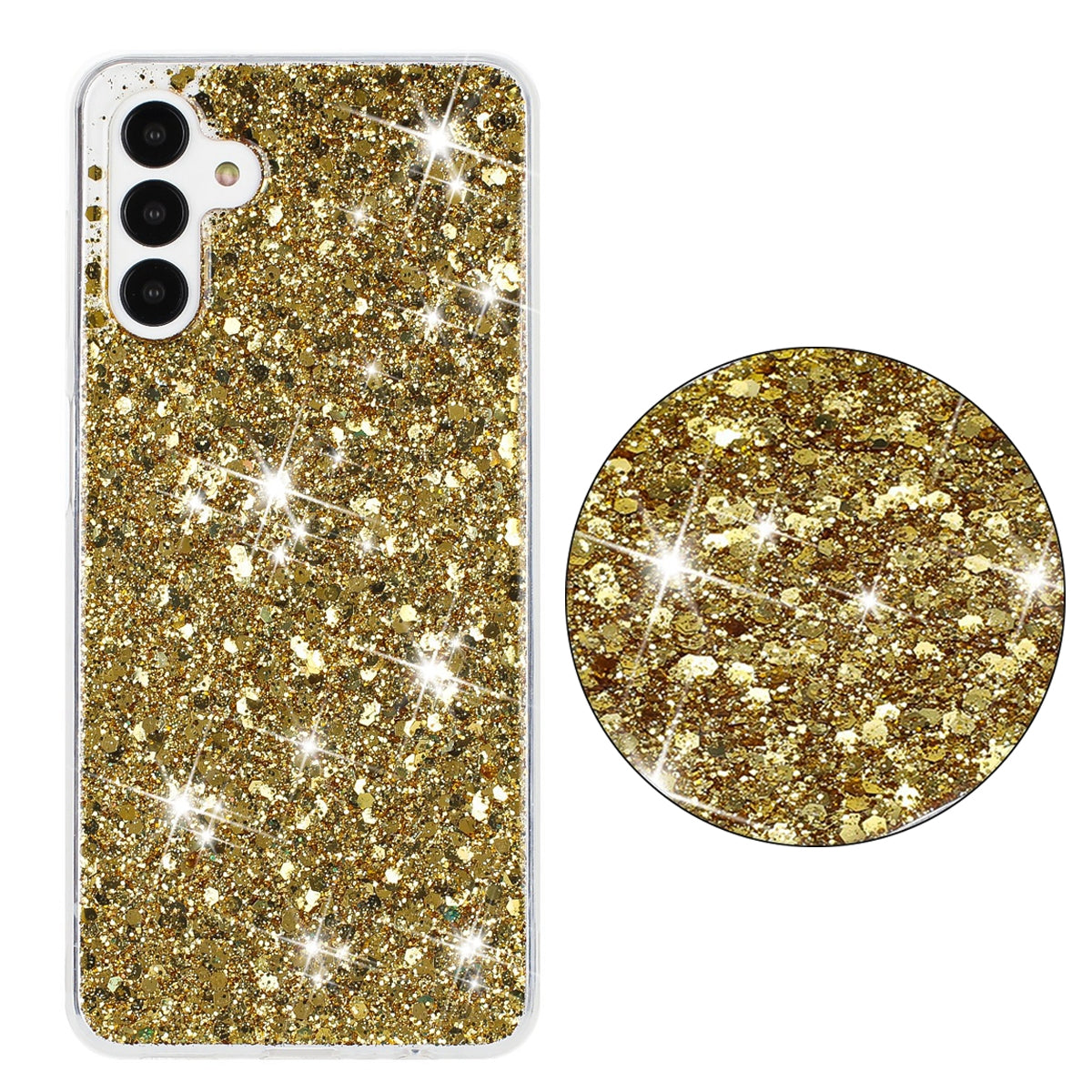 For-Samsung-Galaxy-A54-5G-Transparent-Frame-Glitter-Powder-TPU-Phone-Case(Gold)