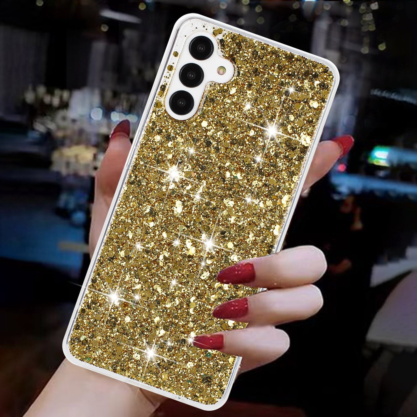 For-Samsung-Galaxy-A54-5G-Transparent-Frame-Glitter-Powder-TPU-Phone-Case(Gold)