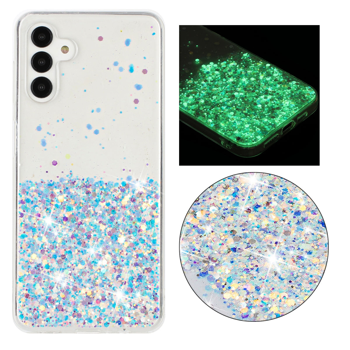 For-Samsung-Galaxy-A34-5G-Transparent-Frame-Noctilucent-Glitter-Powder-TPU-Phone-Case(White)