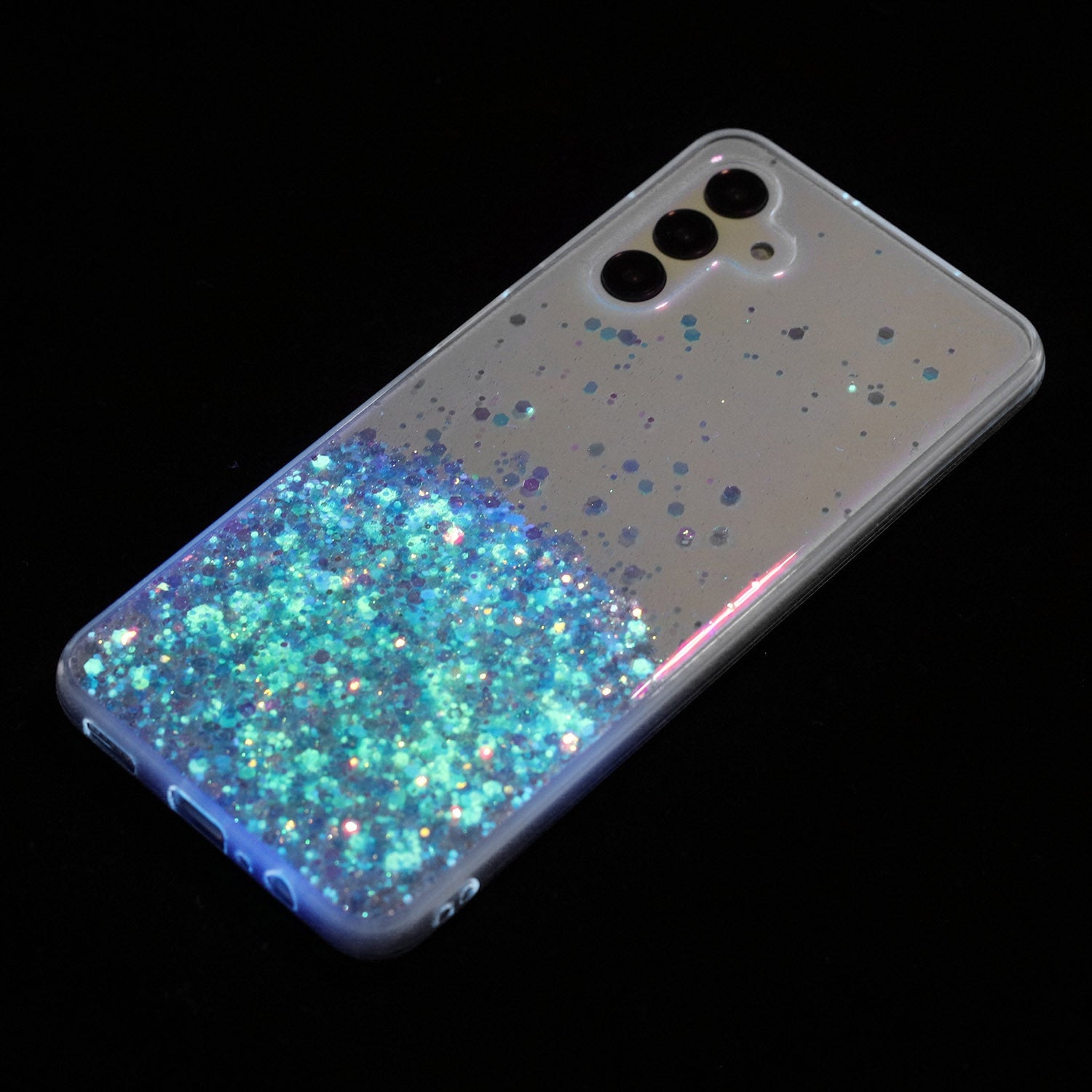 For-Samsung-Galaxy-A54-5G-Transparent-Frame-Noctilucent-Glitter-Powder-TPU-Phone-Case(Blue)