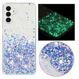 For-Samsung-Galaxy-A55-5G-Transparent-Frame-Noctilucent-Glitter-Powder-TPU-Phone-Case(Purple)