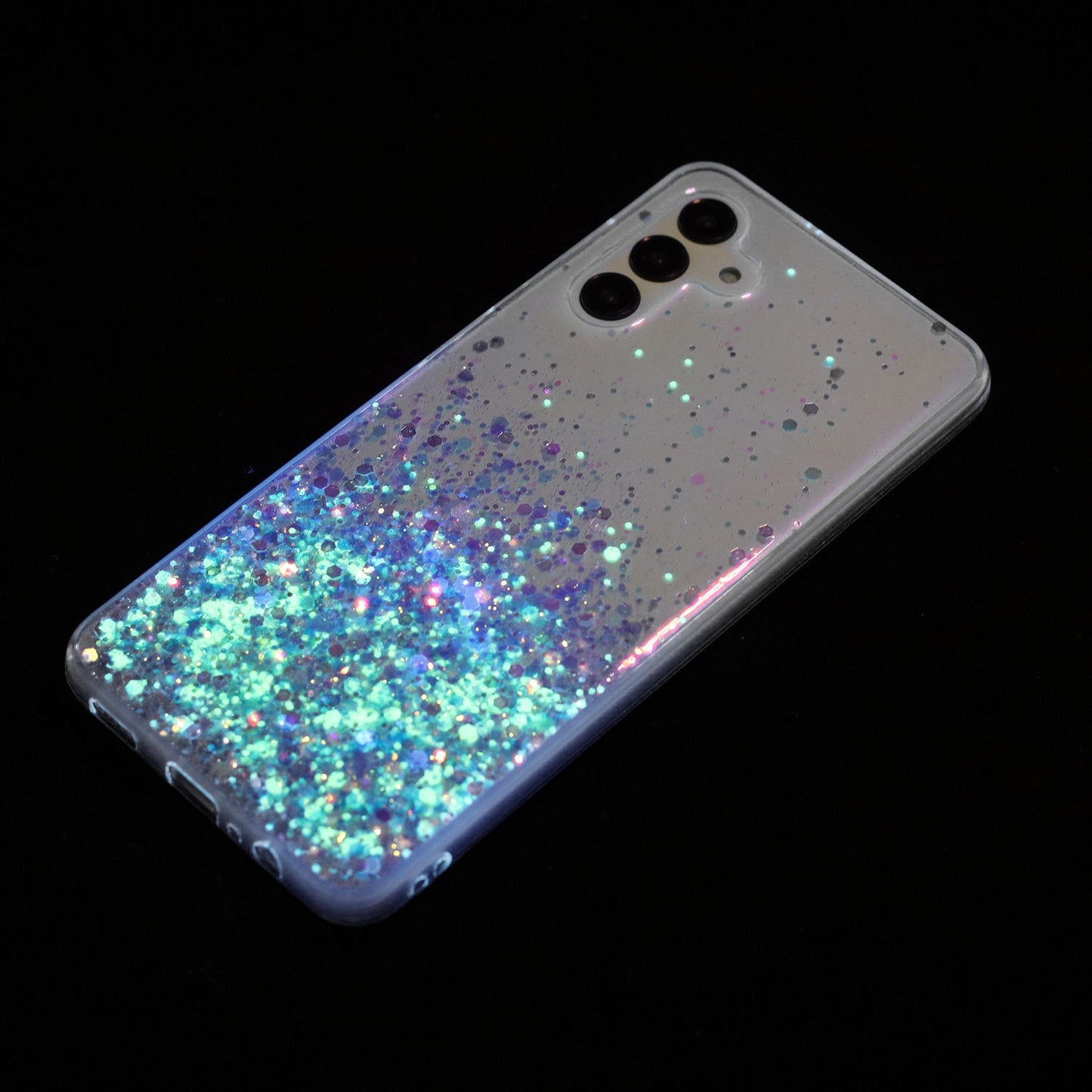 For-Samsung-Galaxy-A55-5G-Transparent-Frame-Noctilucent-Glitter-Powder-TPU-Phone-Case(Purple)