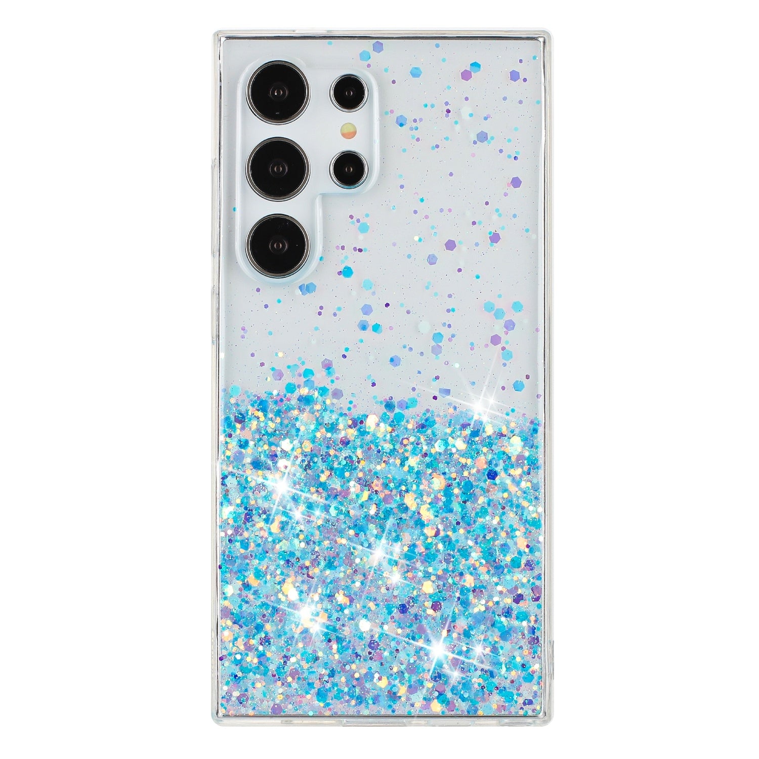 For-Samsung-Galaxy-S24-Ultra-5G-Transparent-Frame-Noctilucent-Glitter-Powder-TPU-Phone-Case(Blue)