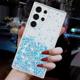 For-Samsung-Galaxy-S24-Ultra-5G-Transparent-Frame-Noctilucent-Glitter-Powder-TPU-Phone-Case(Blue)