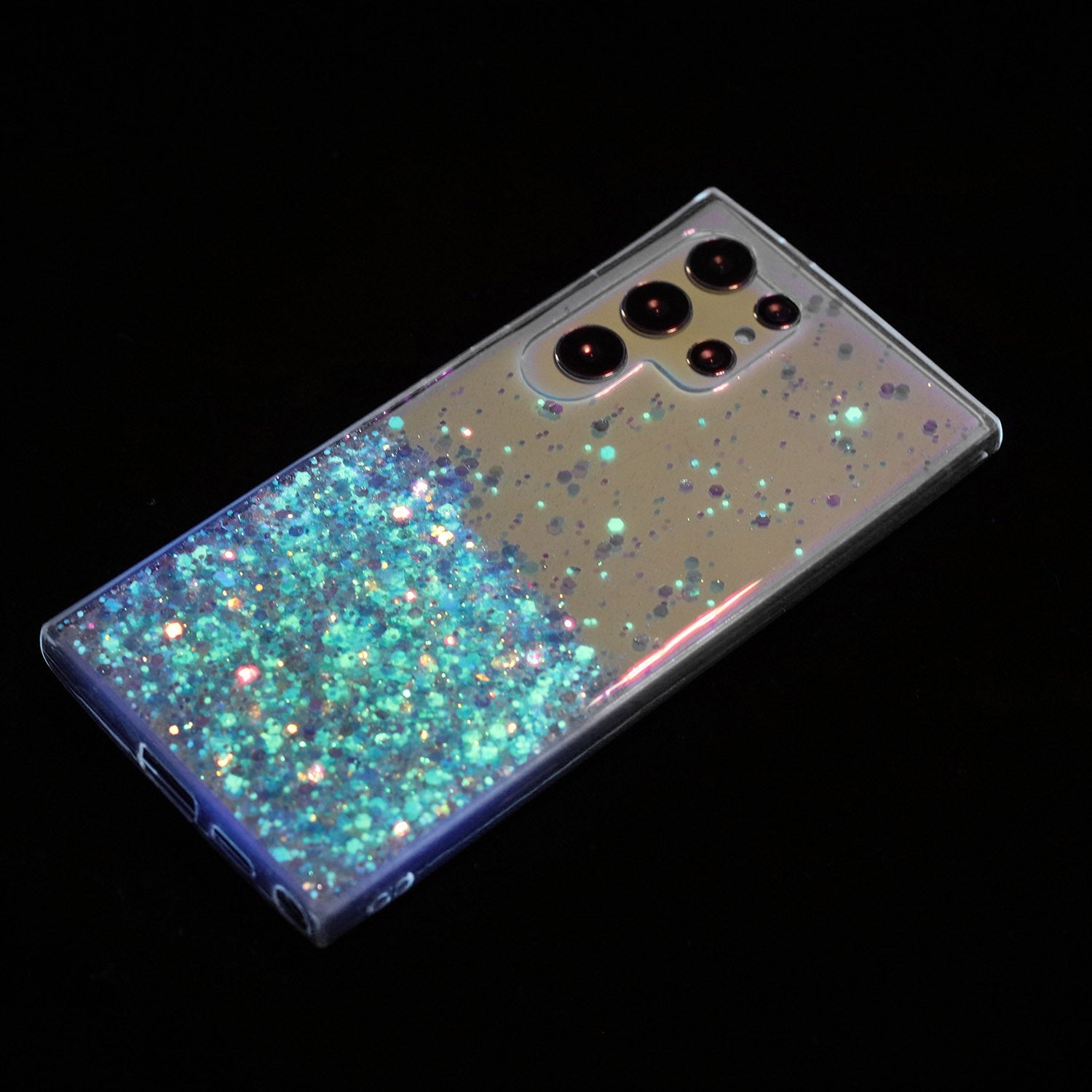 For-Samsung-Galaxy-S24-Ultra-5G-Transparent-Frame-Noctilucent-Glitter-Powder-TPU-Phone-Case(Blue)