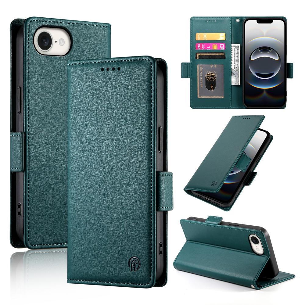 For-iPhone-17e-/-16e-Side-Buckle-Magnetic-Frosted-Leather-Phone-Case(Dark-Green)