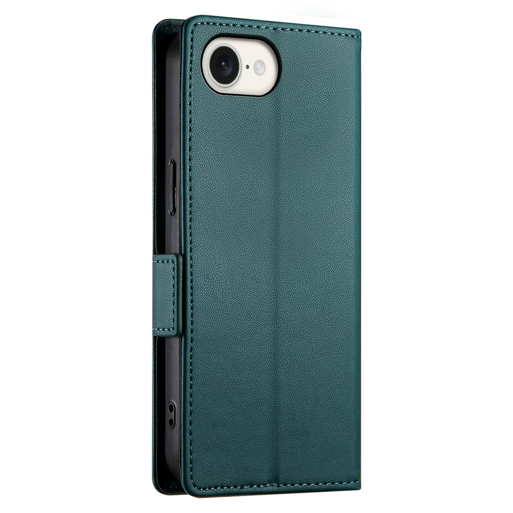 For-iPhone-17e-/-16e-Side-Buckle-Magnetic-Frosted-Leather-Phone-Case(Dark-Green)