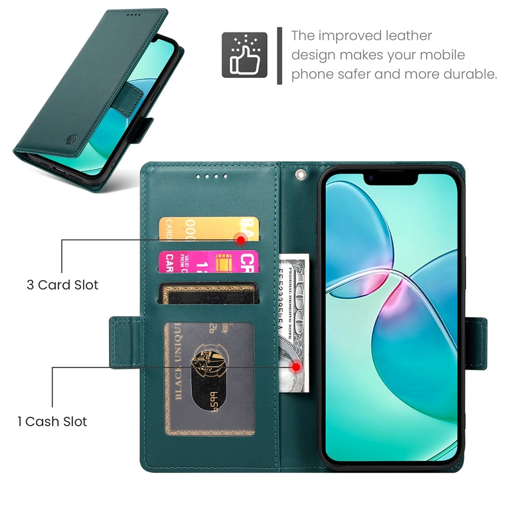 For-iPhone-17e-/-16e-Side-Buckle-Magnetic-Frosted-Leather-Phone-Case(Dark-Green)