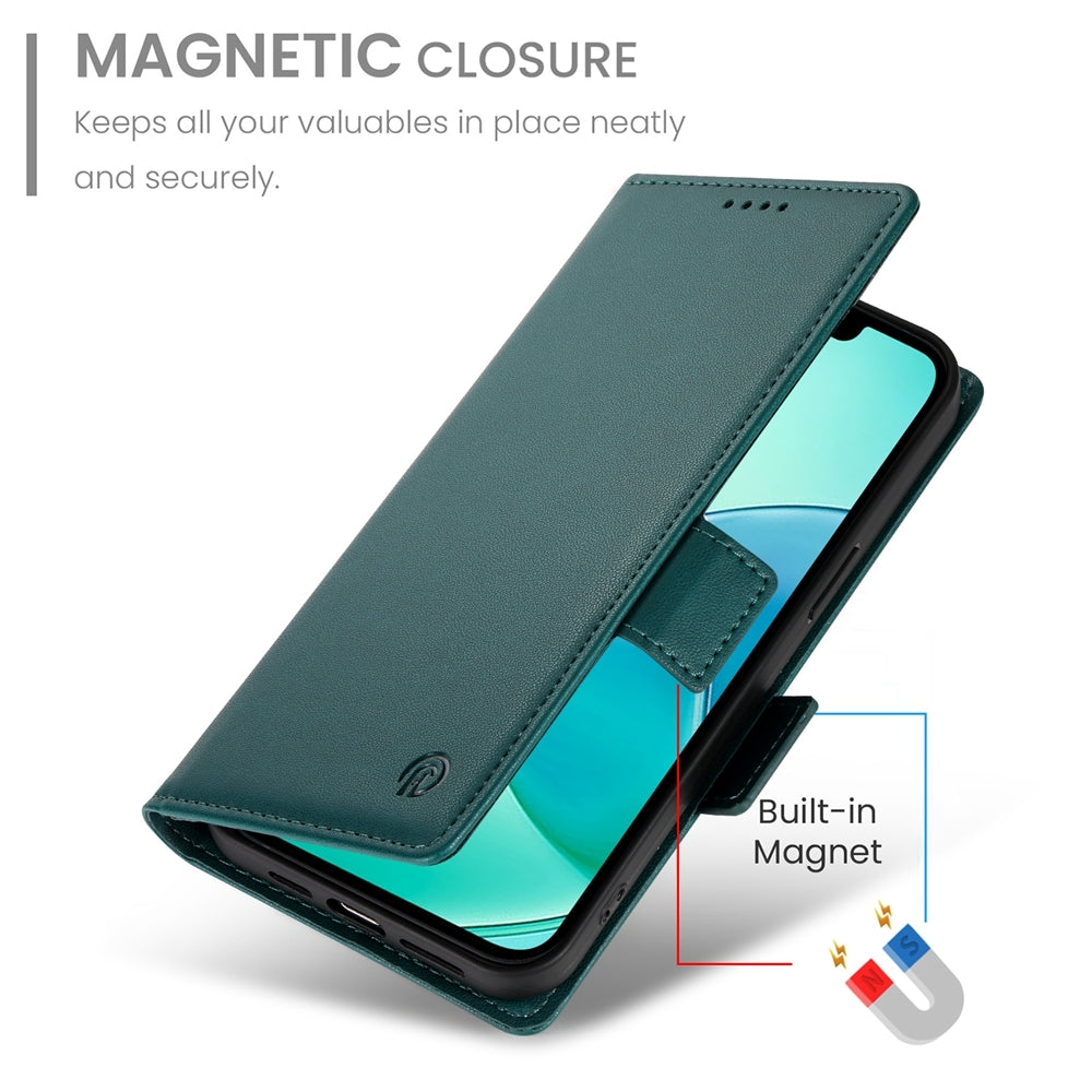 For-iPhone-17e-/-16e-Side-Buckle-Magnetic-Frosted-Leather-Phone-Case(Dark-Green)