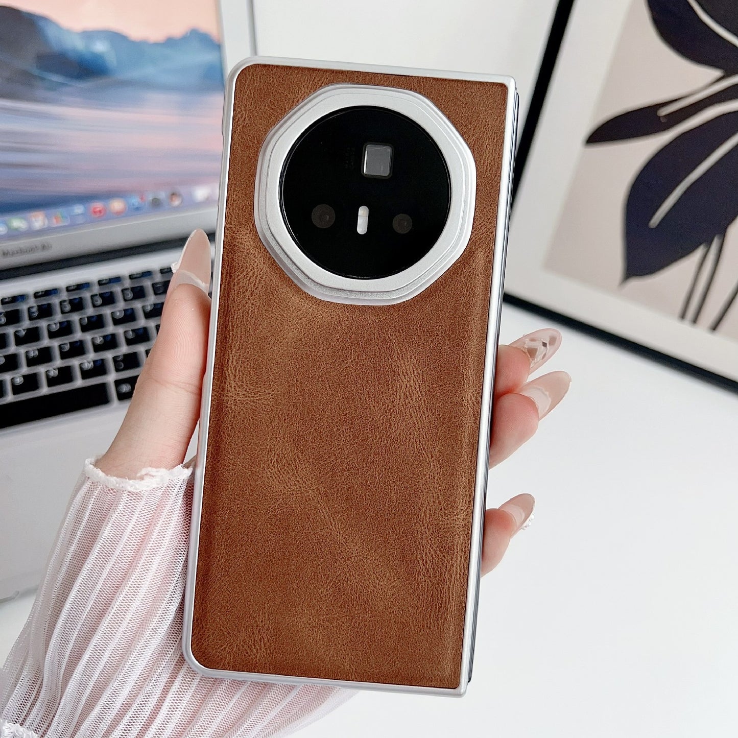 For-Honor-Magic-V3-Metallic-Paint-Skin-Feel-Leather-Phone-Case(Brown)