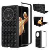 For-Honor-Magic-V3-Black-Frame-Woven-Texture-PU-Phone-Case(Black)