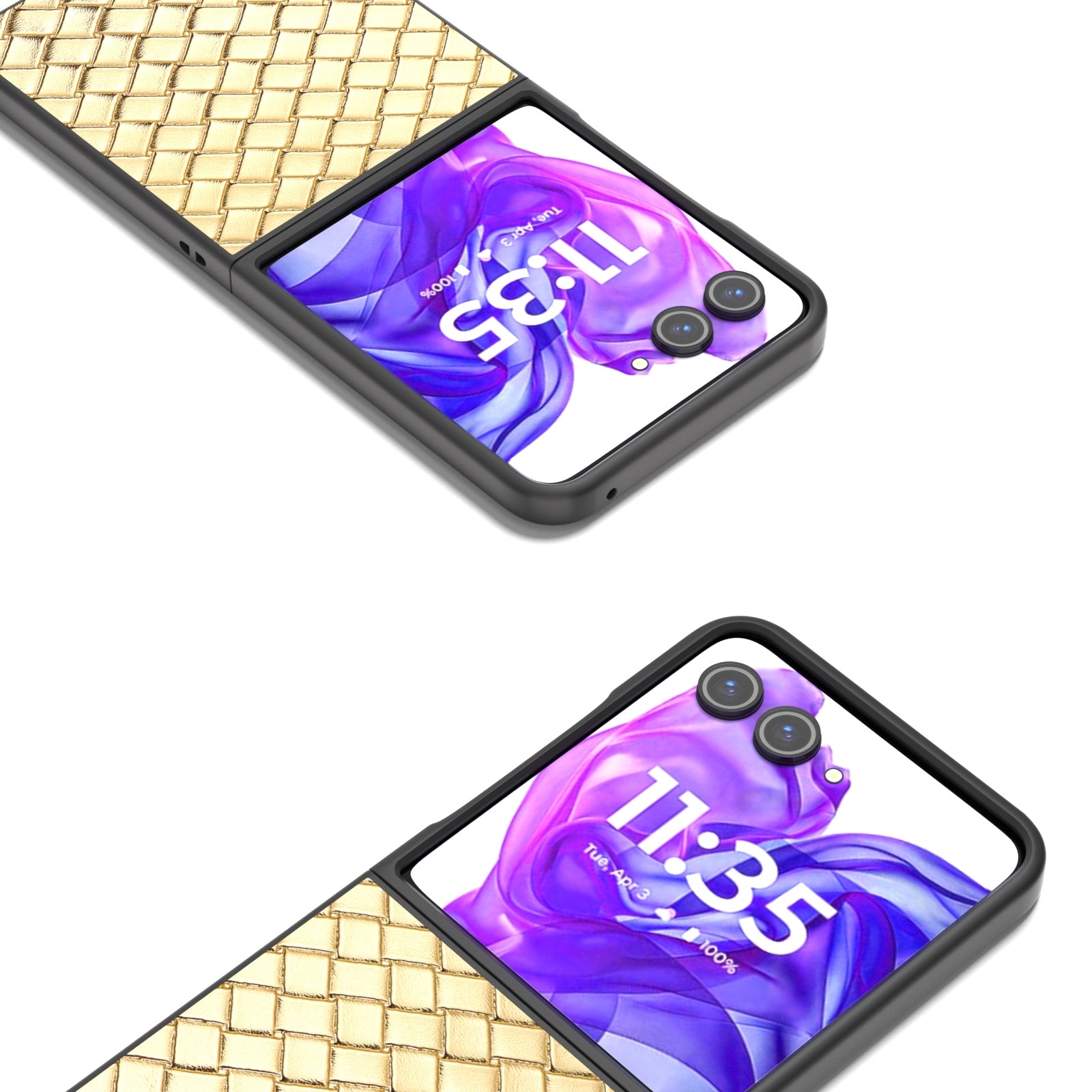 For-Motorola-Razr-50-Ultra-Black-Frame-Woven-Texture-PU-Phone-Case(Gold)