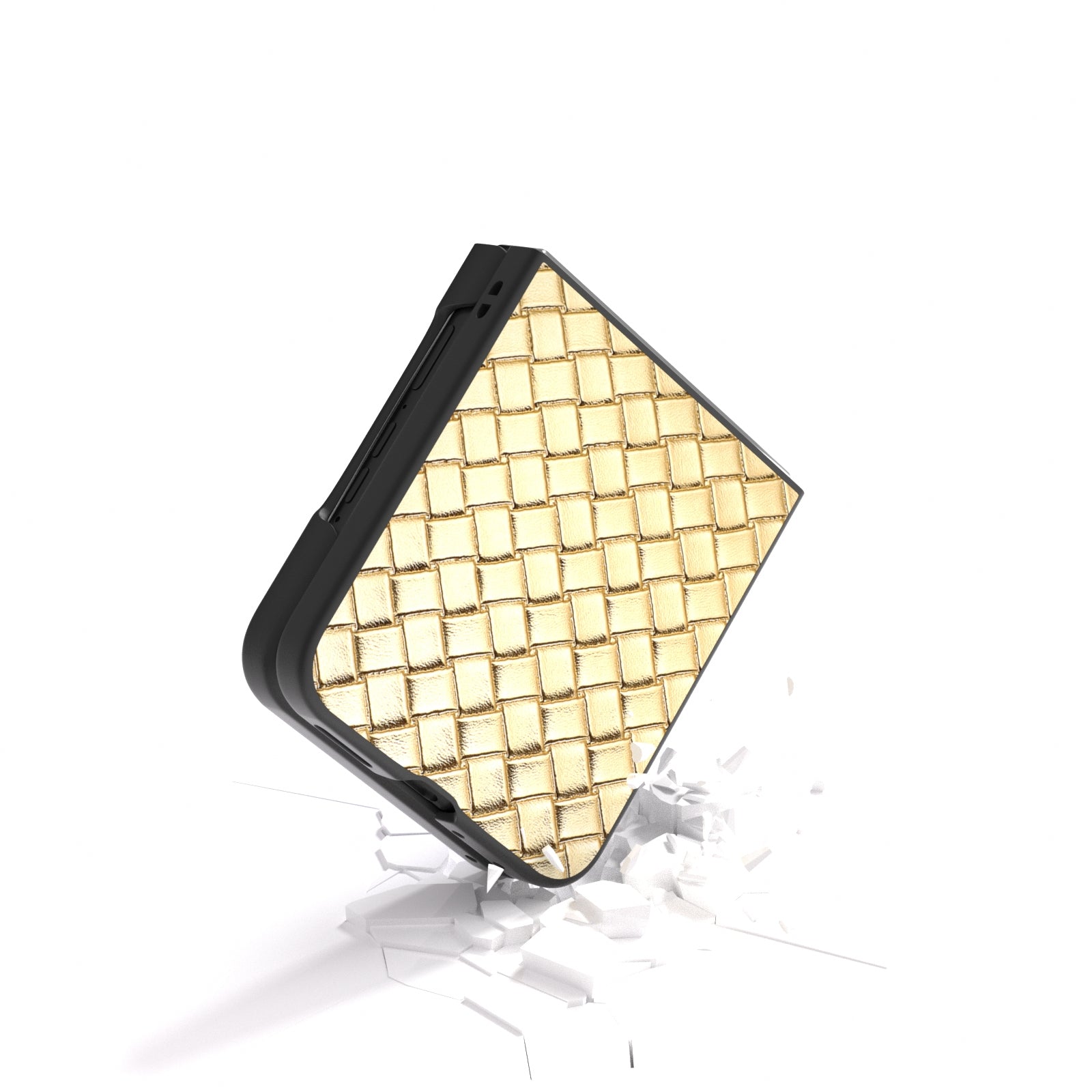 For-Motorola-Razr-50-Ultra-Black-Frame-Woven-Texture-PU-Phone-Case(Gold)