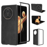 For-Honor-Magic-V3-Black-Frame-Two-color-Calf-Texture-PU-Phone-Case(Black)