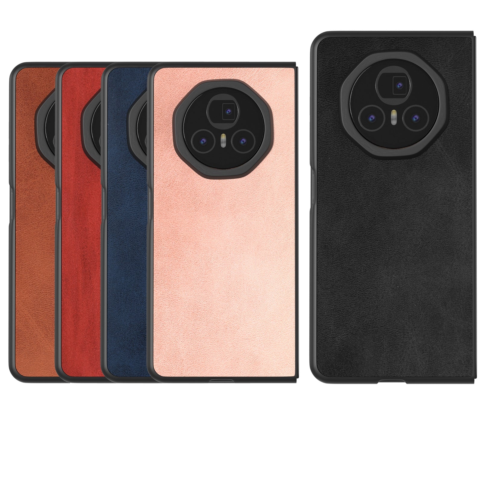 For-Honor-Magic-V3-Black-Frame-Two-color-Calf-Texture-PU-Phone-Case(Black)