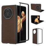 For-Honor-Magic-V3-Black-Frame-Carbon-Fiber-Texture-PU-Phone-Case(Coffee)