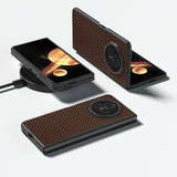 For-Honor-Magic-V3-Black-Frame-Carbon-Fiber-Texture-PU-Phone-Case(Coffee)