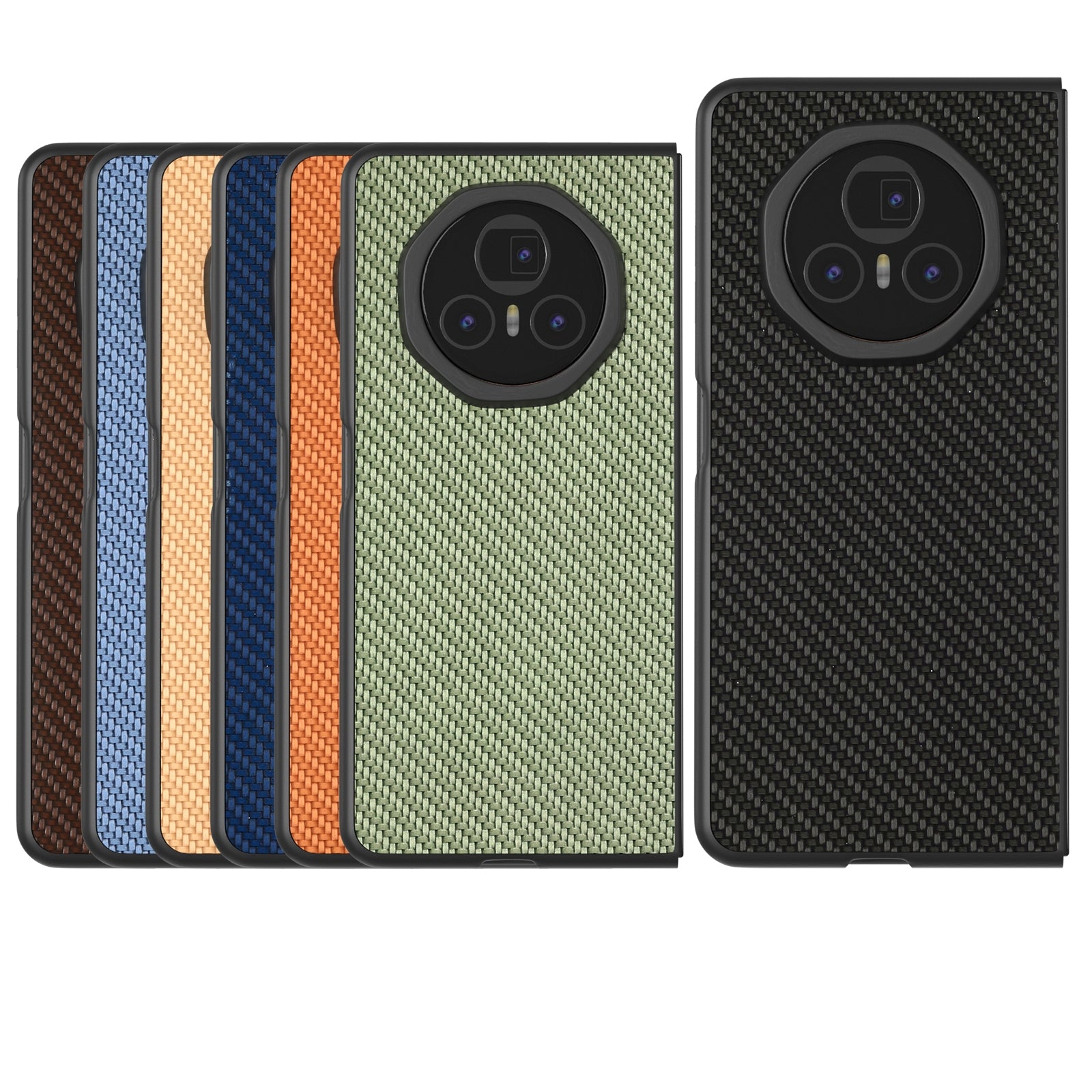 For-Honor-Magic-V3-Black-Frame-Carbon-Fiber-Texture-PU-Phone-Case(Coffee)