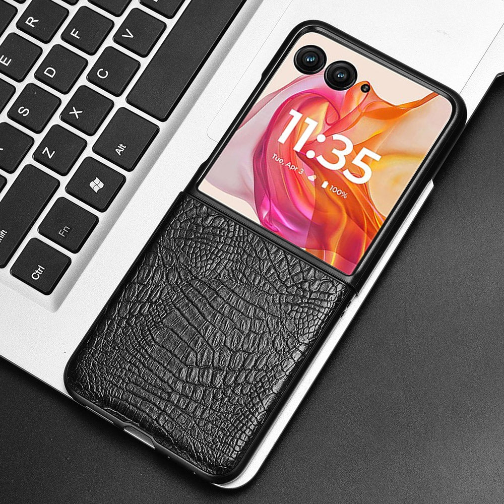 For-Motorola-Razr-50-Ultra-Crocodile-Texture-Back-Cover-Phone-Case(Black)