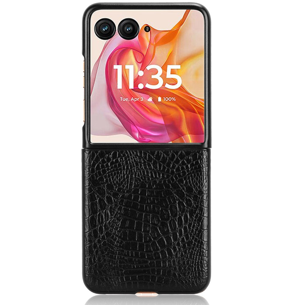 For-Motorola-Razr-50-Ultra-Crocodile-Texture-Back-Cover-Phone-Case(Black)