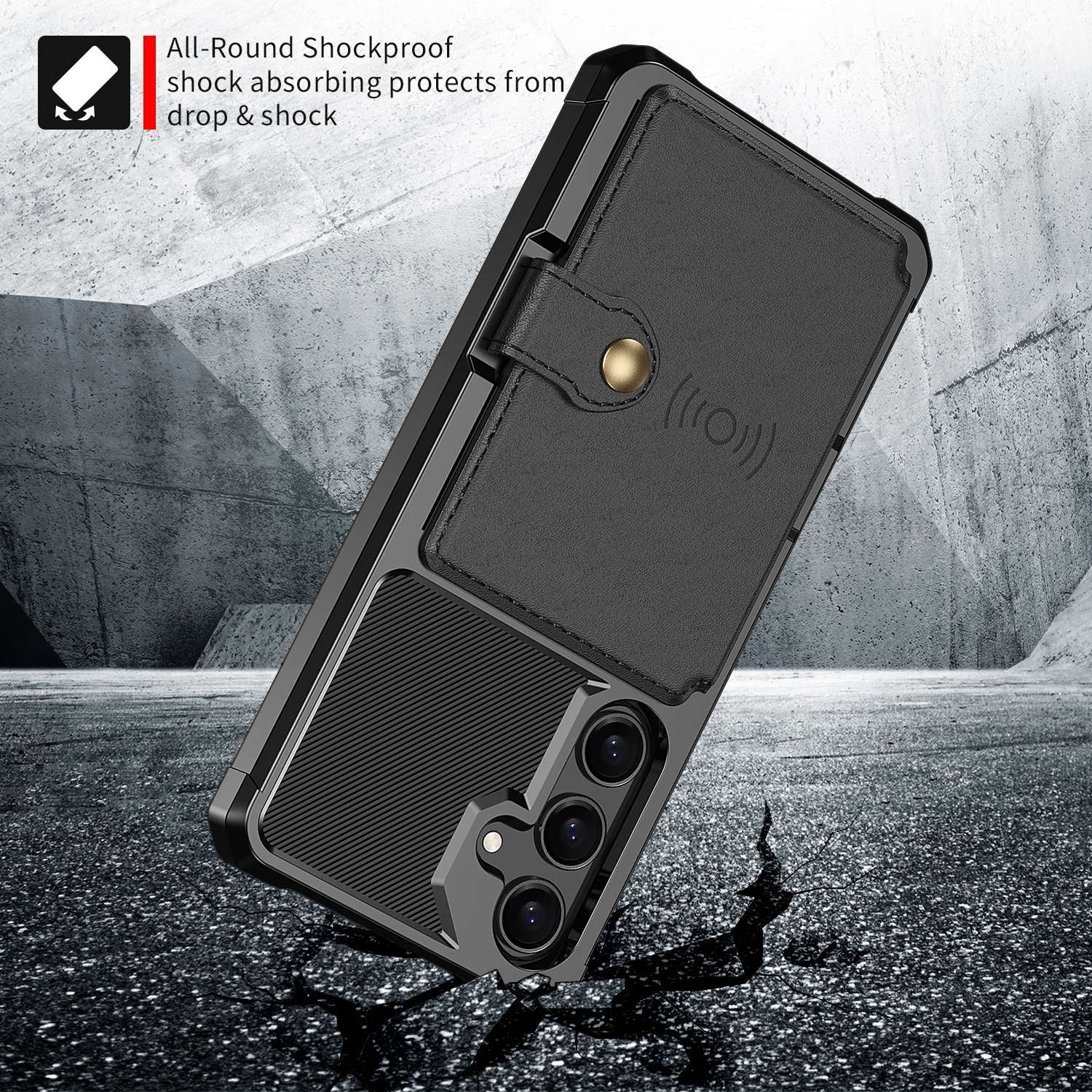 For-Samsung-Galaxy-A55-5G-Magnetic-Wallet-Card-Bag-Leather-Phone-Case(Black)