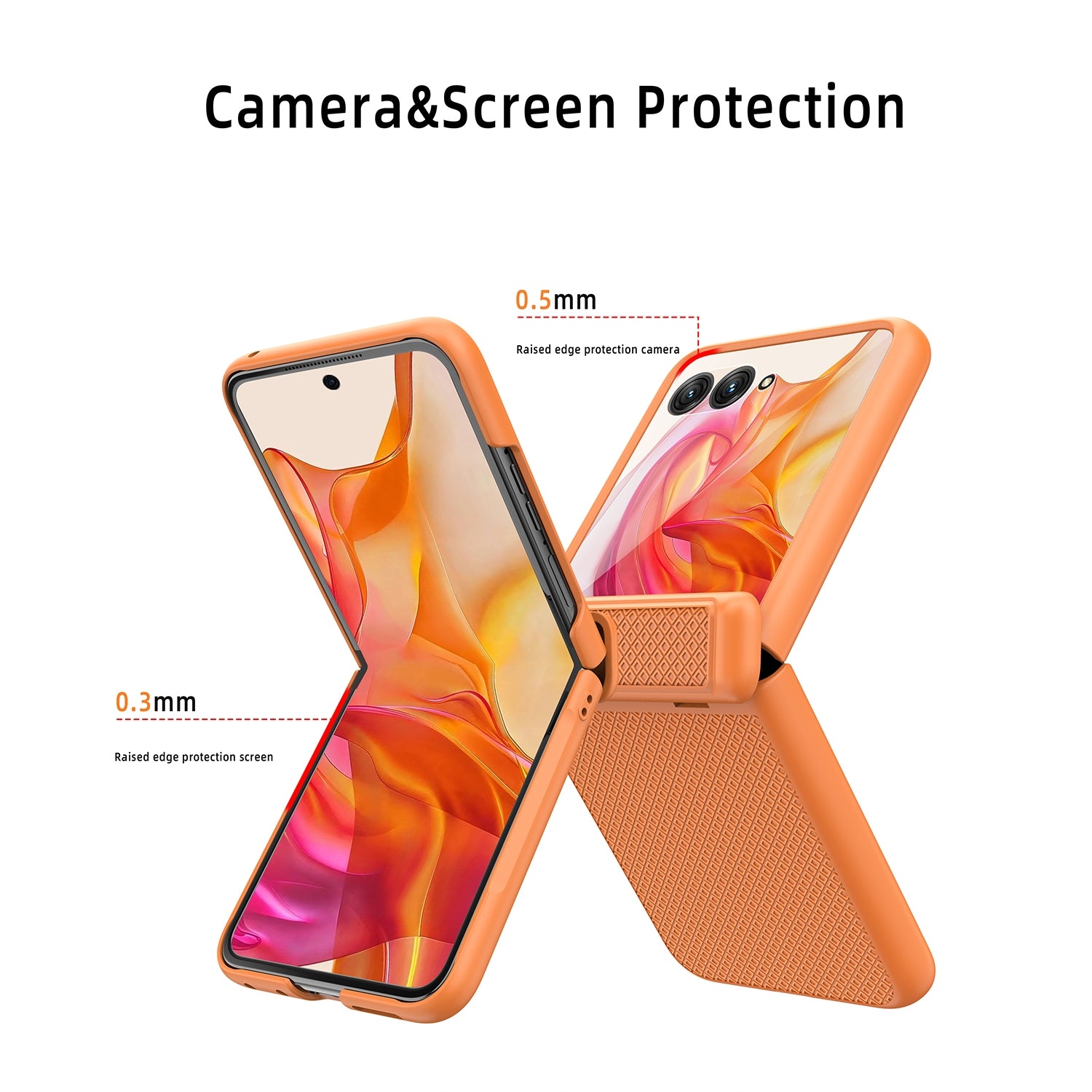 For-Motorola-Razr-50-Ultra-Integrated-Fold-Hinge-Grid-Texture-Phone-Case(Orange)